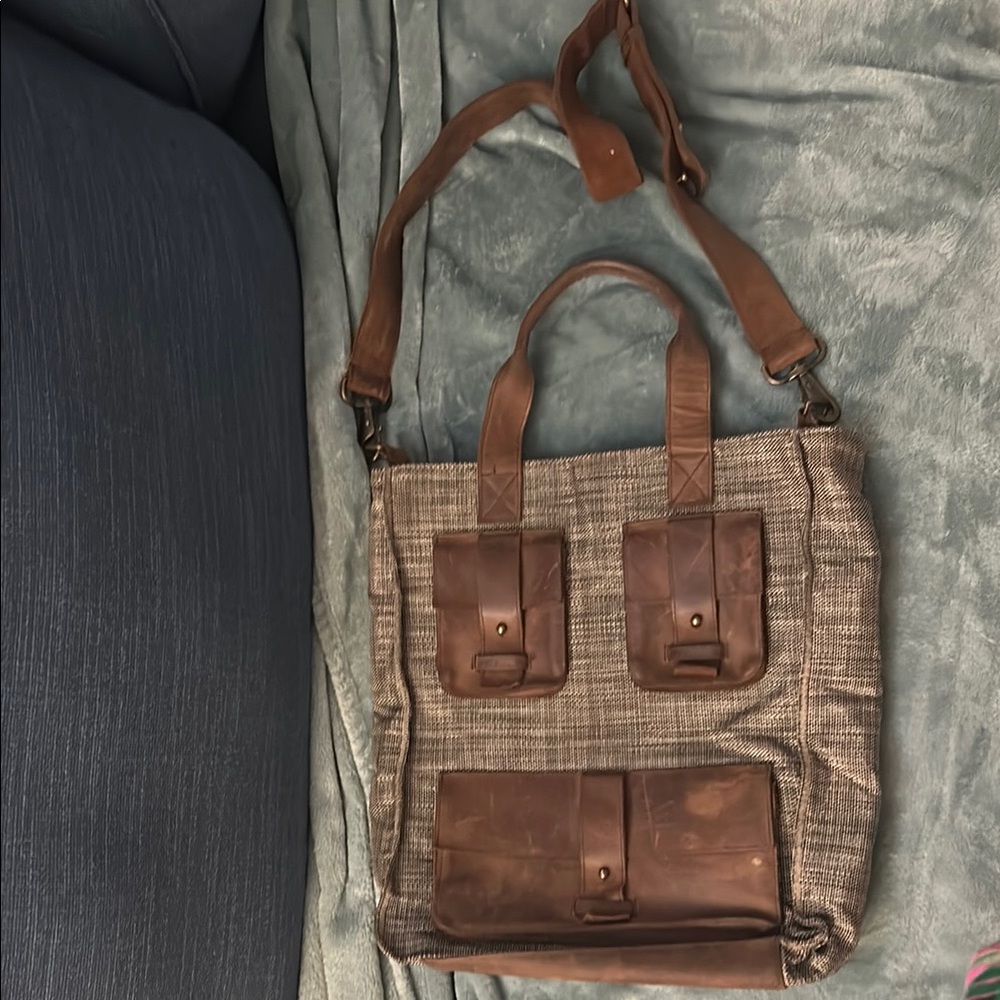 Brown and Gray Messenger Bag with Leather Accents